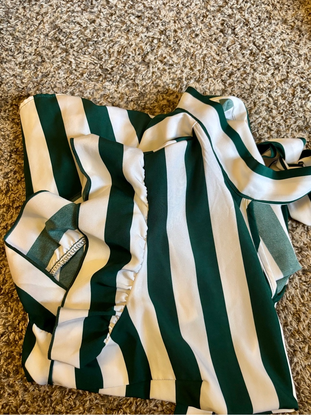 SHEIN Green and White Vertical Stripe Tie-Neck Blouse - Picture 4 of 4